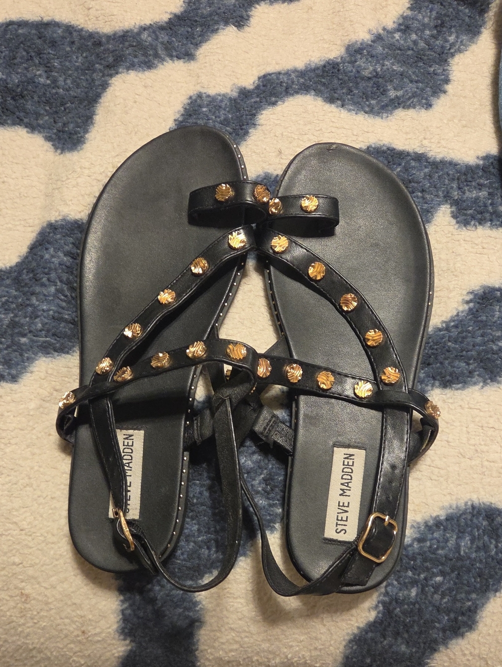 Steve Madden Black Sandals with Gold Stud Detailing